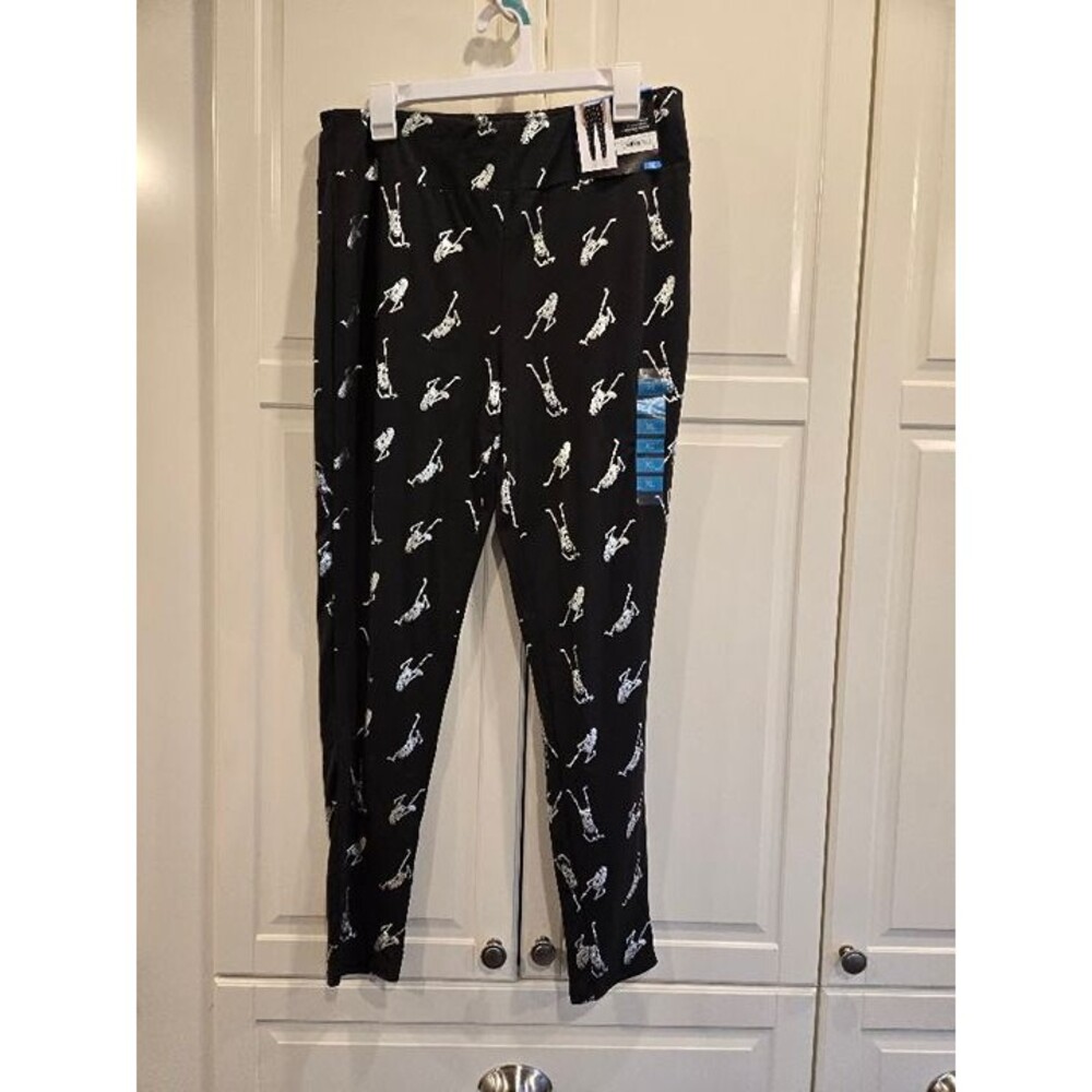 Feeling Festive Black Skeletons Dancing Leggings - Womens XL - NEW